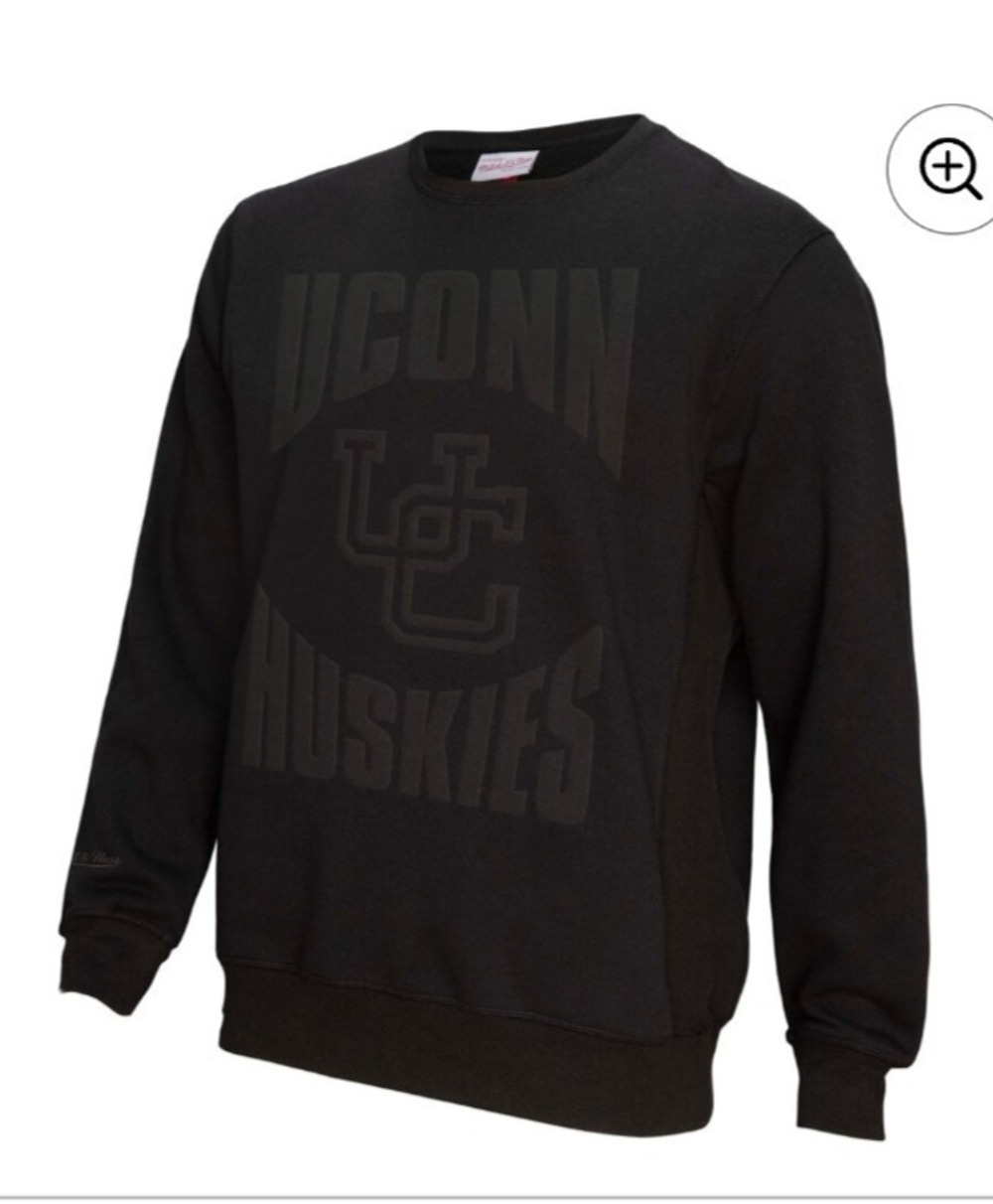 Mitchell & Ness UConn Huskies All Day Fleece Crew S Black Tonal NCAA Logo